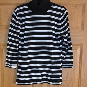 Tommy Hilfiger Black and White Striped Turtleneck Sweater Sz Sp‎
